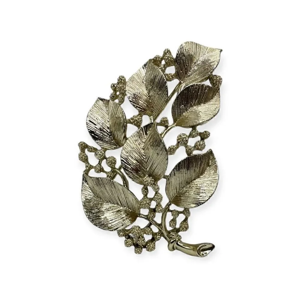 Vintage brooch costume leaf silver-toned